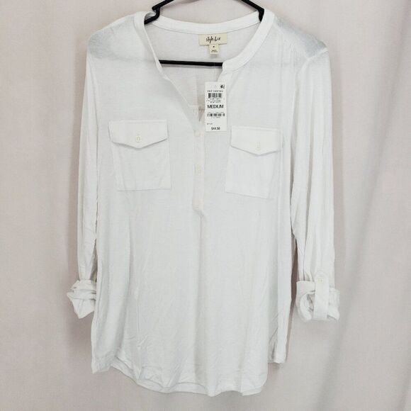 Style & Co. Tops - Style & Co Long Sleeve Shirt Medium Bright White (AT)